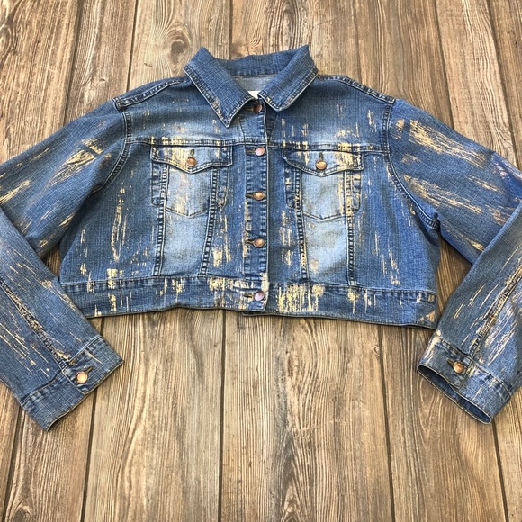 Crest Jackets & Blazers - Crest Denim Cropped Button Up Jacket 2X Gold Marks